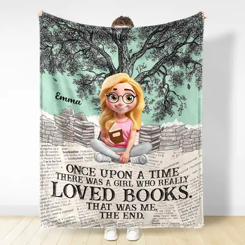 Reading,Gift For Yourself,Gift For Women,Happy - Once Upon A Time Reading Toile Background - Personalized Fleece Blanket, Sherpa Blanket