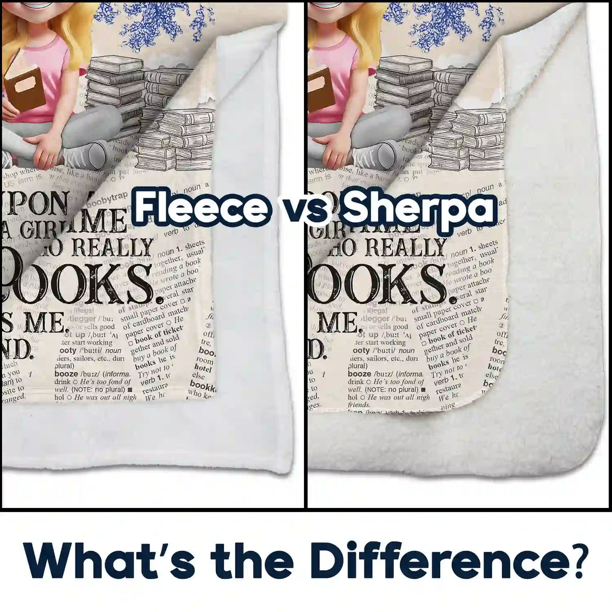 Reading,Gift For Yourself,Gift For Women,Happy - Once Upon A Time Reading Toile Background - Personalized Fleece Blanket, Sherpa Blanket