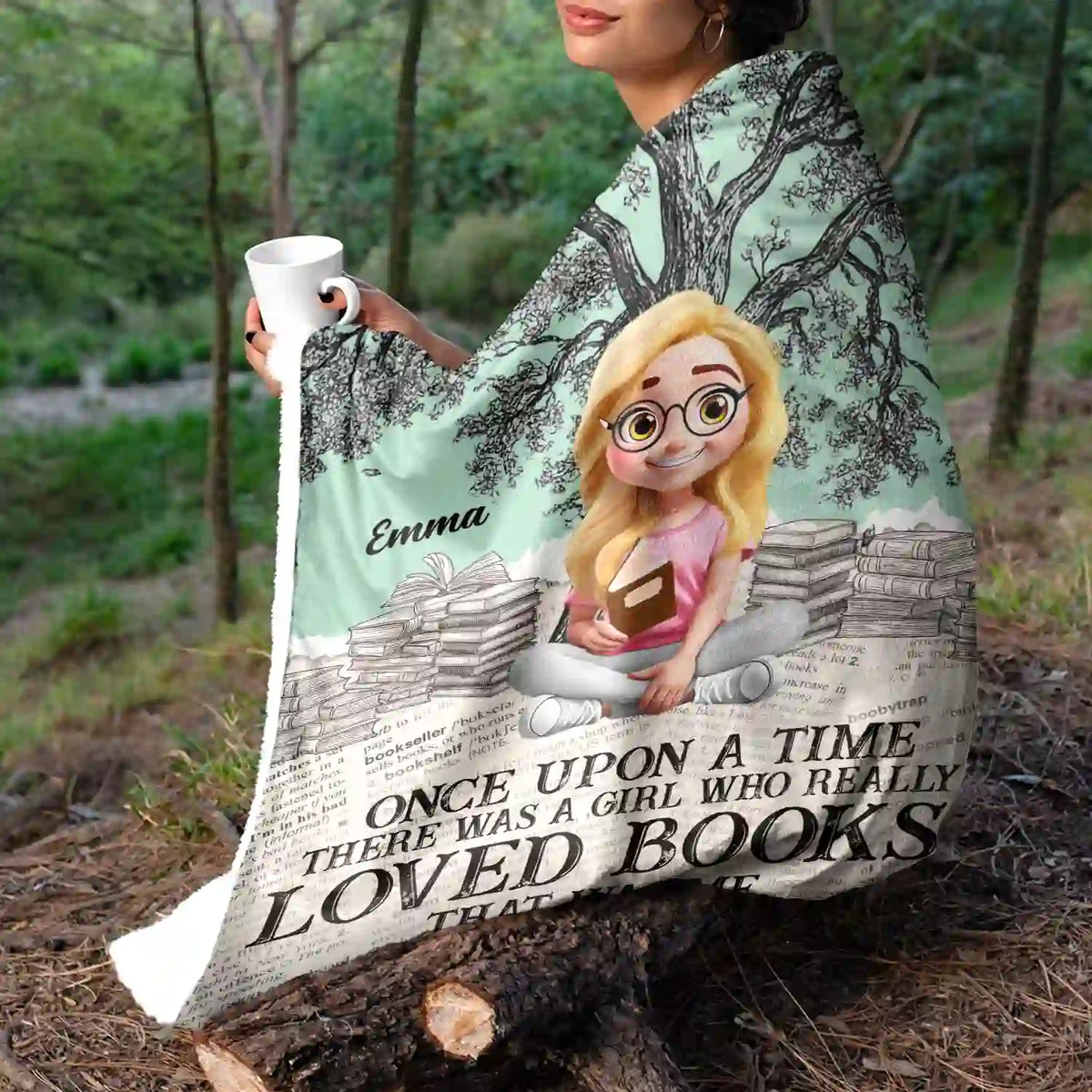 Reading,Gift For Yourself,Gift For Women,Happy - Once Upon A Time Reading Toile Background - Personalized Fleece Blanket, Sherpa Blanket