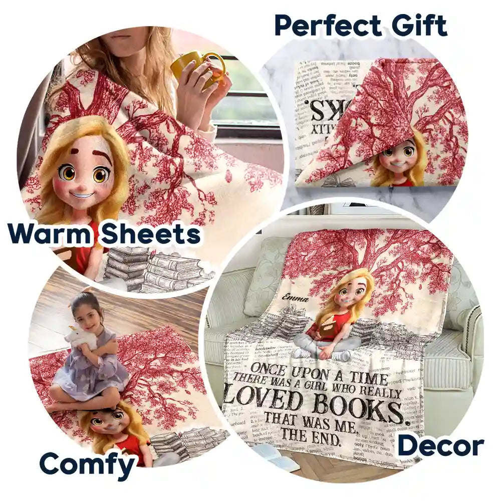 Reading,Gift For Yourself,Gift For Women,Happy - Once Upon A Time Reading Toile Background - Personalized Fleece Blanket, Sherpa Blanket