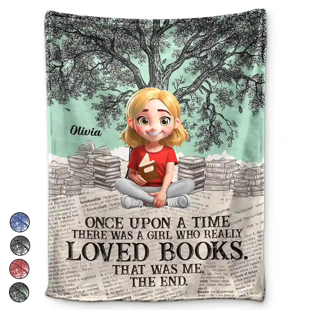 Once Upon A Time Reading Toile Background - Personalized Fleece Blanket, Sherpa Blanket