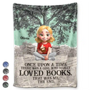Reading,Gift For Yourself,Gift For Women,Happy - Once Upon A Time Reading Toile Background - Personalized Fleece Blanket, Sherpa Blanket