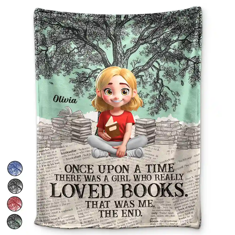 Reading,Gift For Yourself,Gift For Women,Happy - Once Upon A Time Reading Toile Background - Personalized Fleece Blanket, Sherpa Blanket