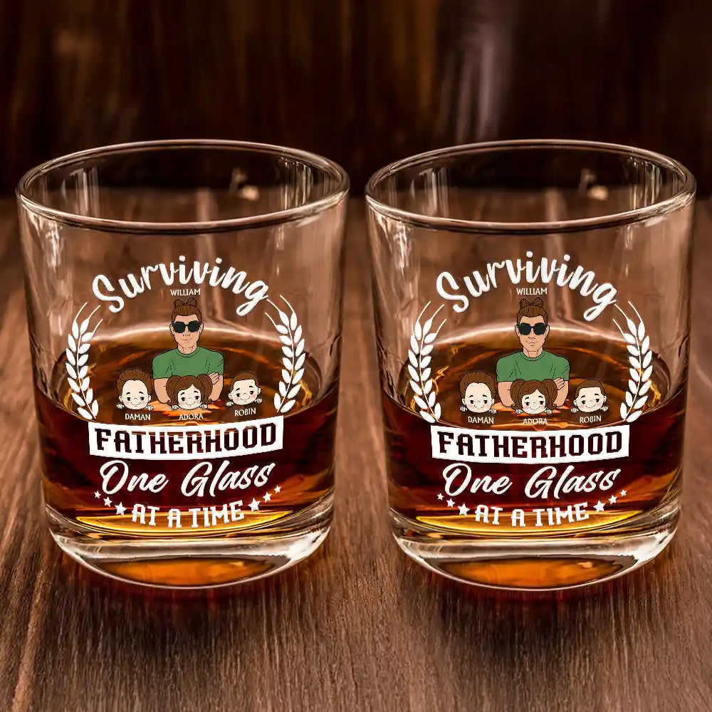 Gift For Father, Dad - Daughters (Young), Dad - Sons, Dad - Children, Dad's Hobby, Funny - One Glass At A Time - Personalized Whiskey Glass