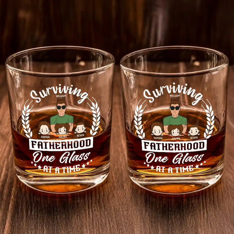 Gift For Father, Dad - Daughters (Young), Dad - Sons, Dad - Children, Dad's Hobby, Funny - One Glass At A Time - Personalized Whiskey Glass