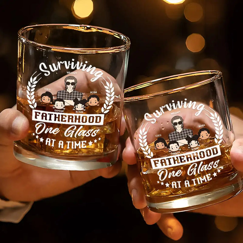 Gift For Father, Dad - Daughters (Young), Dad - Sons, Dad - Children, Dad's Hobby, Funny - One Glass At A Time - Personalized Whiskey Glass