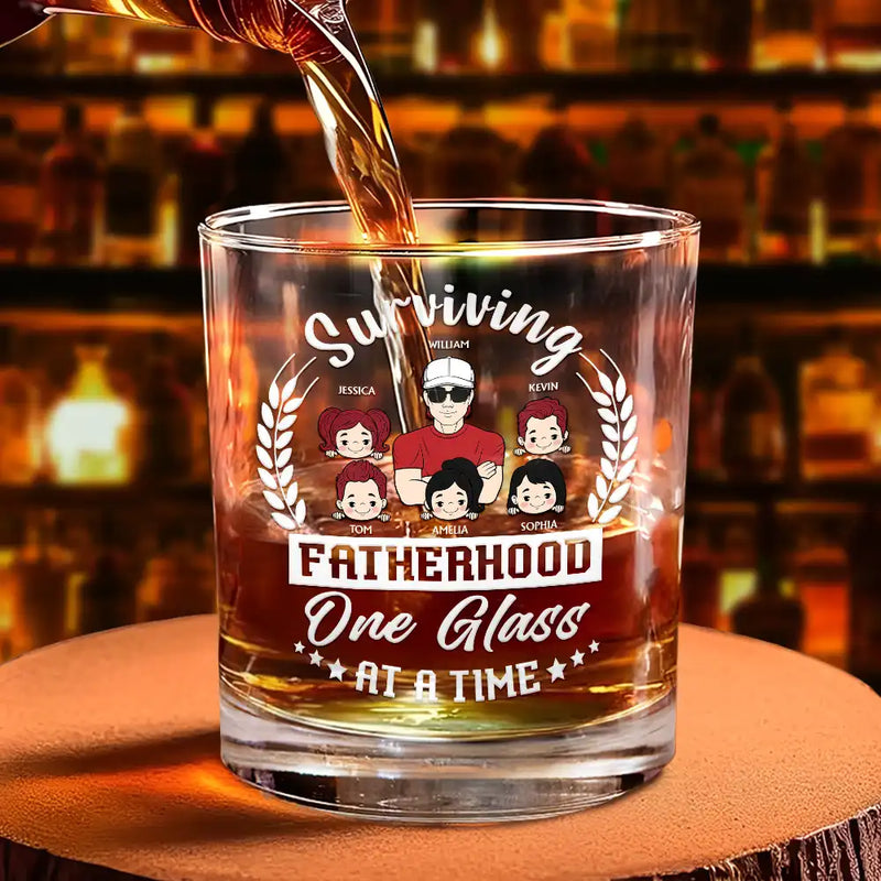 Gift For Father, Dad - Daughters (Young), Dad - Sons, Dad - Children, Dad's Hobby, Funny - One Glass At A Time - Personalized Whiskey Glass