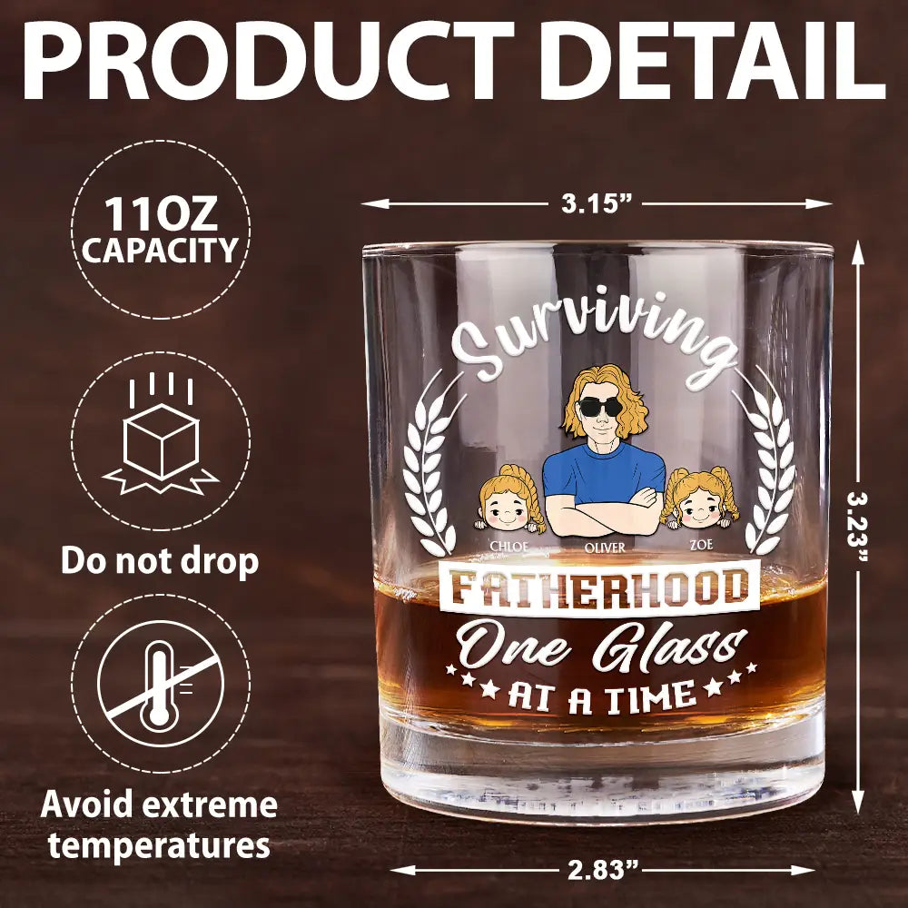 Gift For Father, Dad - Daughters (Young), Dad - Sons, Dad - Children, Dad's Hobby, Funny - One Glass At A Time - Personalized Whiskey Glass