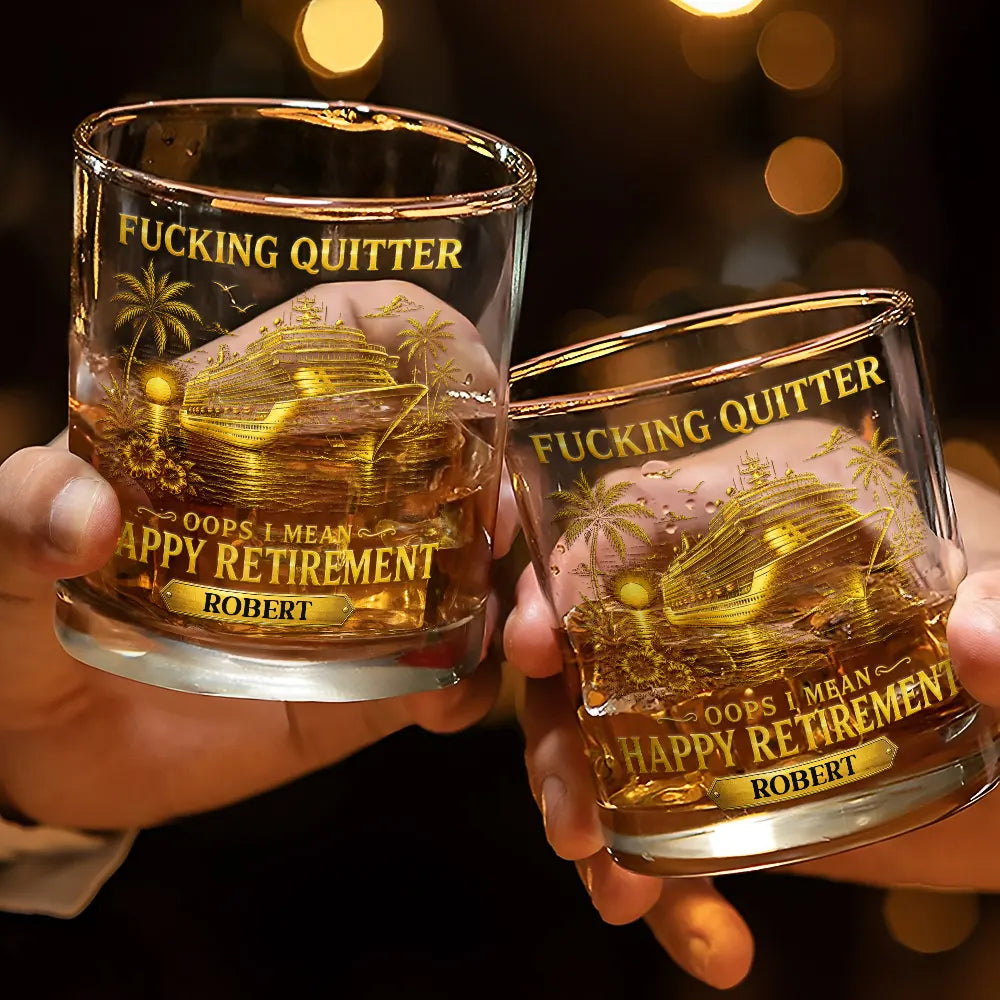 Summer,Top Market,Retirement,Gift For Yourself,Humorous,Custom Text - Oops I Mean Happy Retirement - Personalized Whiskey Glass