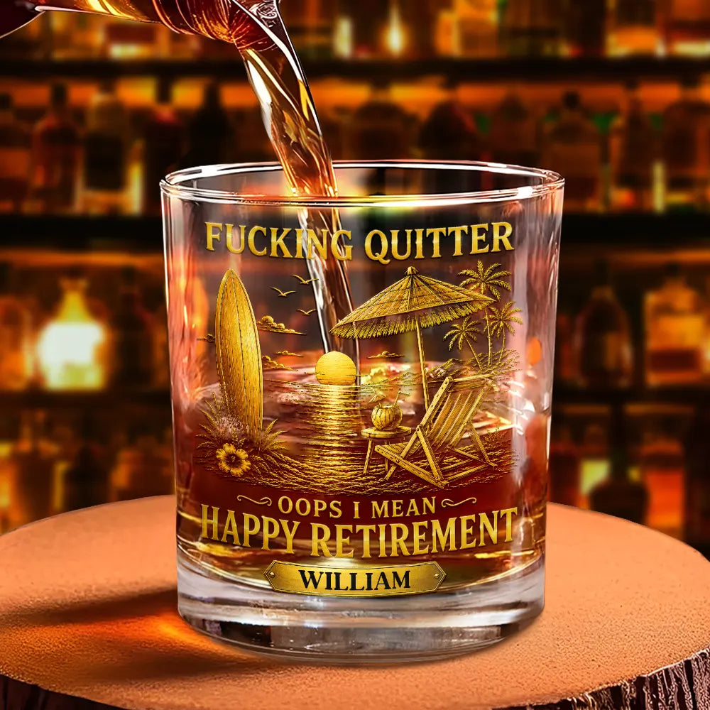 Summer,Top Market,Retirement,Gift For Yourself,Humorous,Custom Text - Oops I Mean Happy Retirement - Personalized Whiskey Glass
