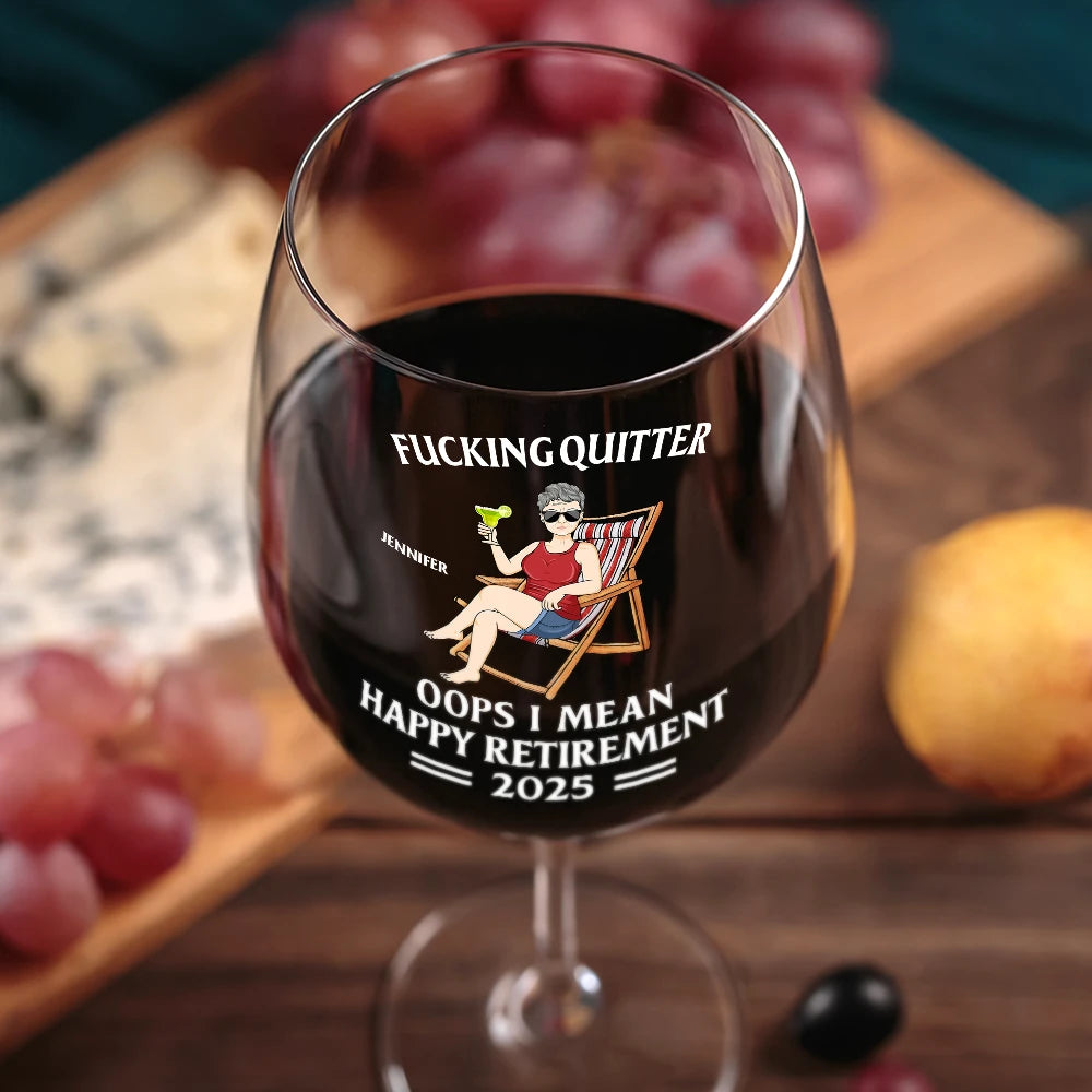 Retirement,Funny,Gift For Yourself,Parents,Gift For Grandparents - Oops I Mean Happy Retirement - Personalized Wine Glass