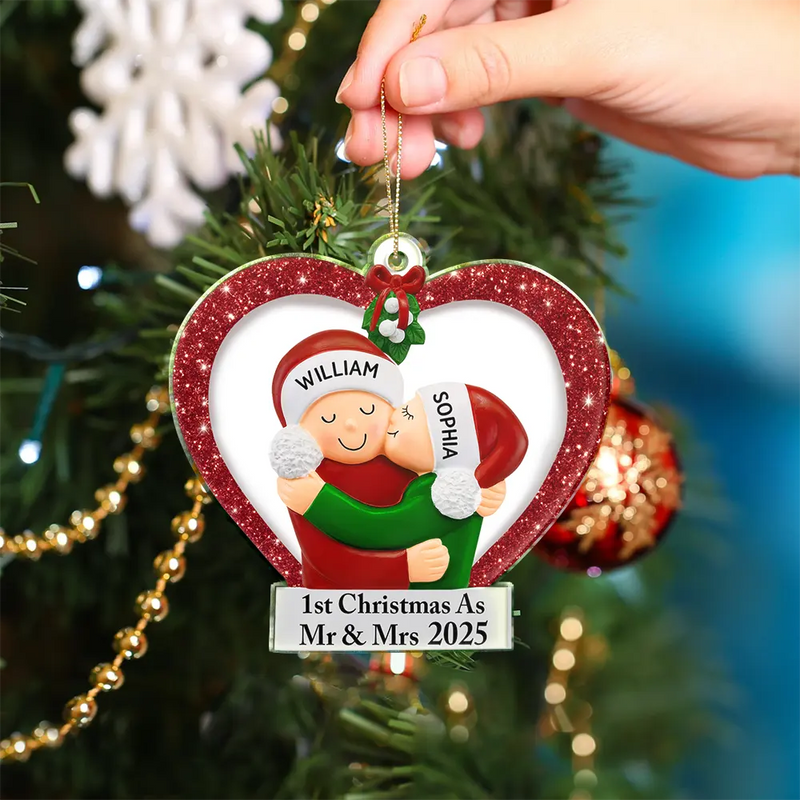 Christmas,Gift For Couples,Engaged,Wedding,Married ,Love - Our 1st Christmas Kisses Couple - Personalized Custom Shaped Acrylic Ornament