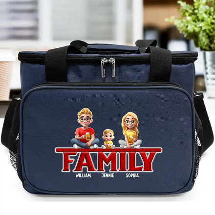 Our Family - Embroidery Text Effect Printed, Personalized Lunch Bag, Cooling Tote
