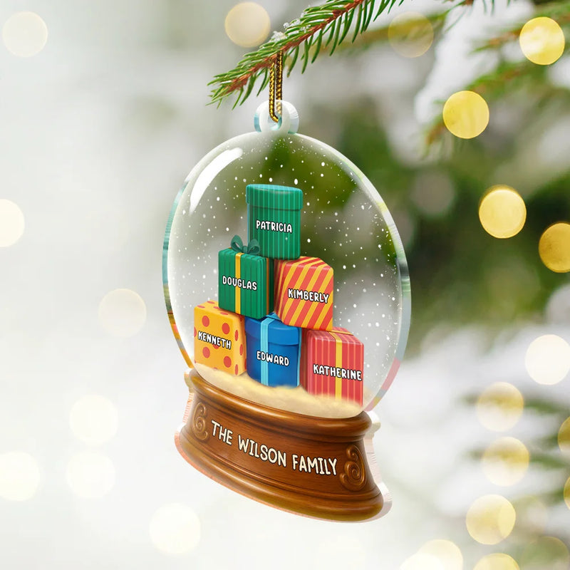 Happy,Family,Christmas - Our Family 3D Effect Pile Of Gilfs - Personalized Custom Shaped Acrylic Ornament