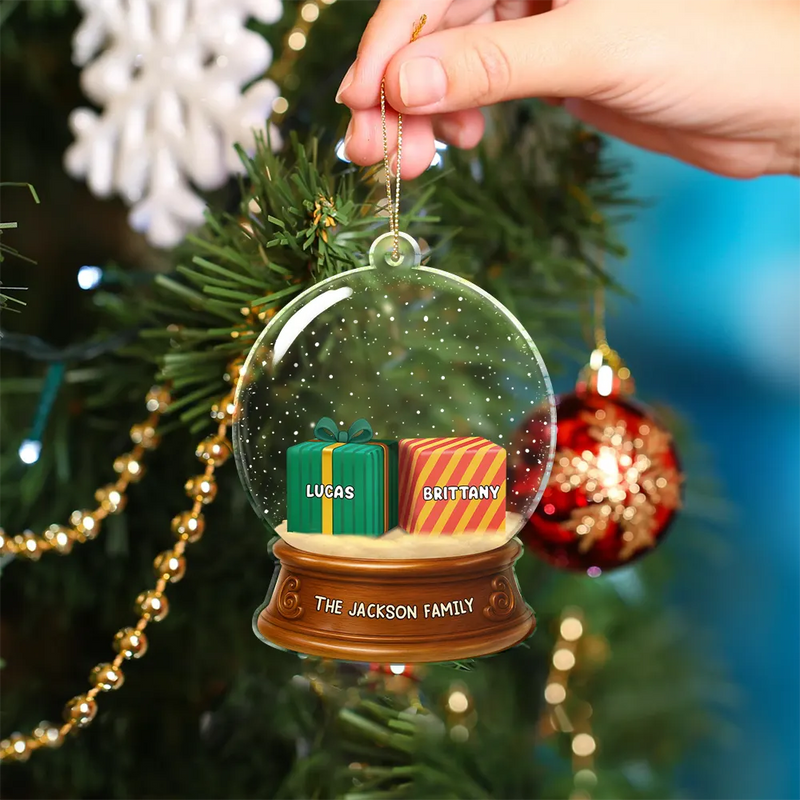 Happy,Family,Christmas - Our Family 3D Effect Pile Of Gilfs - Personalized Custom Shaped Acrylic Ornament