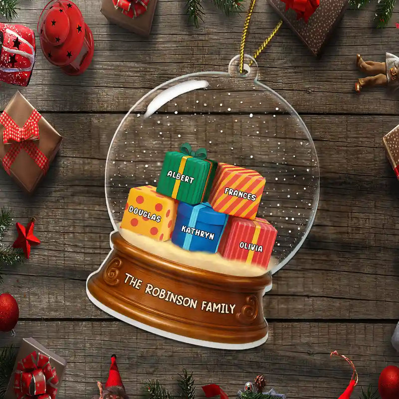 Happy,Family,Christmas - Our Family 3D Effect Pile Of Gilfs - Personalized Custom Shaped Acrylic Ornament