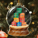 Happy,Family,Christmas - Our Family 3D Effect Pile Of Gilfs - Personalized Custom Shaped Acrylic Ornament
