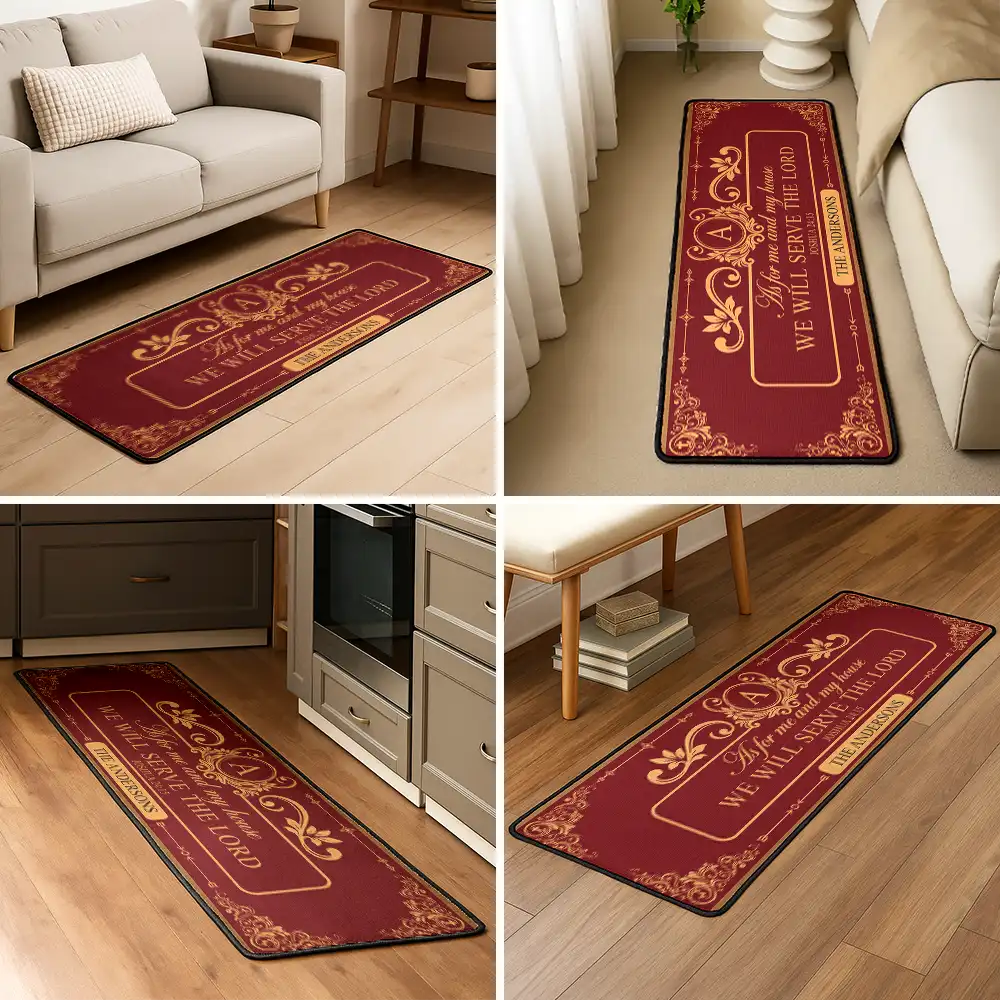 Christian,Family - Our Family Will Serve The Lord - Personalized Runner Rug