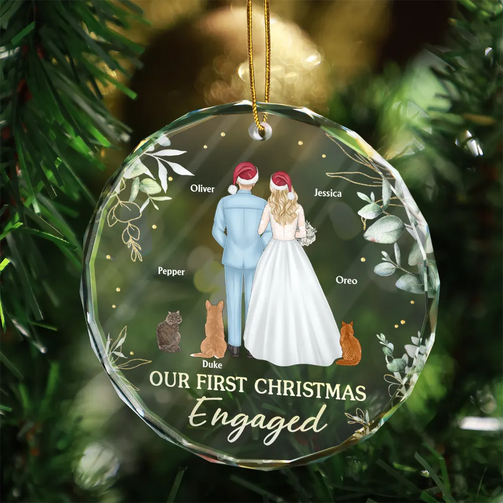 Love,Christmas,Gift For Couples,Wedding,Wedding Anniversary,Engaged,Married ,Pet Lovers,Pet Couple,Dog Lovers,Cat Lovers - Our First Christmas As Mr & Mrs Wedding Couple Pet - Personalized Circle Glass Ornament