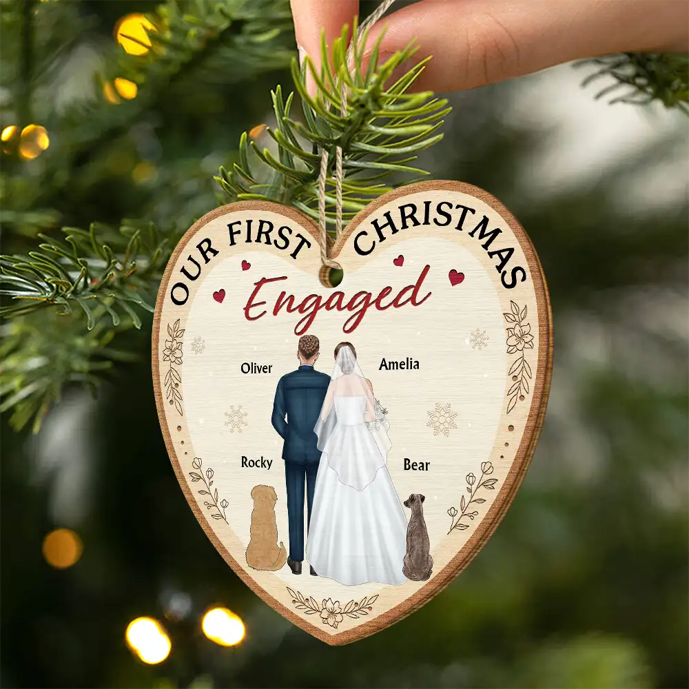 Love,Christmas,Gift For Couples,Wedding,Wedding Anniversary,Engaged,Married ,Pet Lovers,Pet Couple,Dog Lovers,Cat Lovers - Our First Christmas As Mr & Mrs Wedding Couple Pet - Personalized Custom Shaped Wooden Ornament