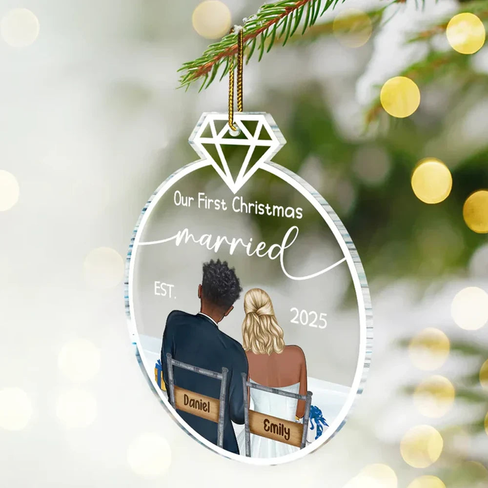 Notre premier Noël marié - Décoration acrylique personnalisée en forme personnalisée 
