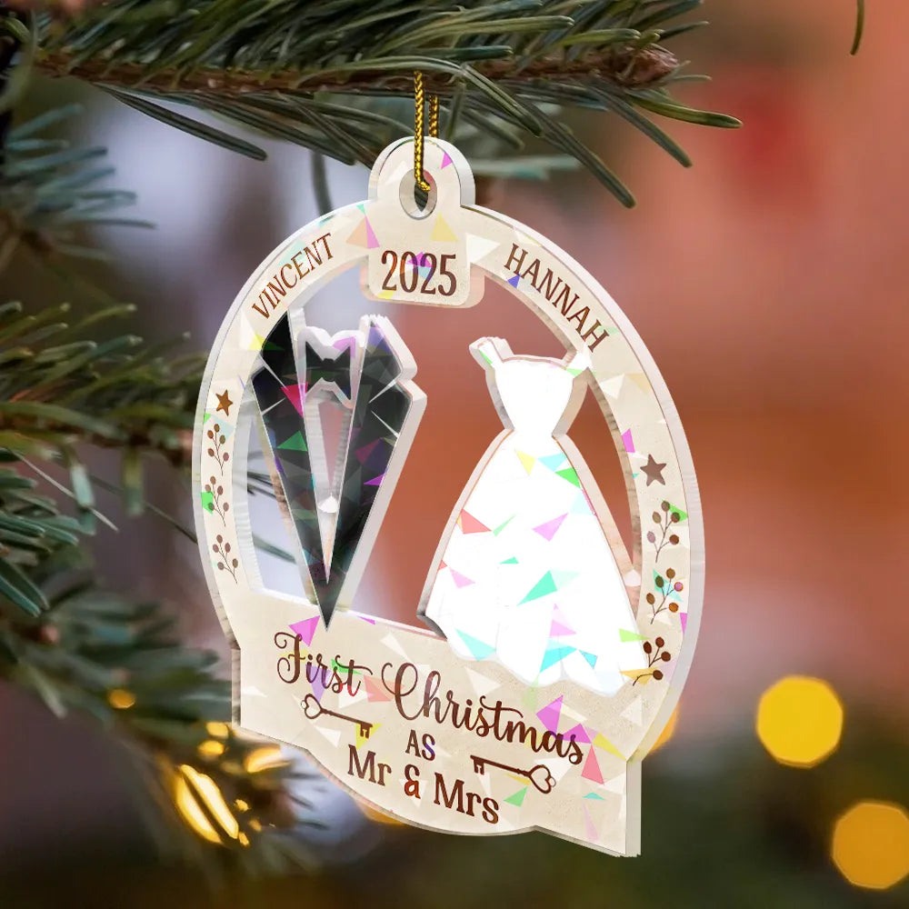 Gift For Couples,Gift For Husband,Gift For Wife,Christmas,Wedding,Love - Our First Christmas Married - Personalized Holographic Acrylic Ornament