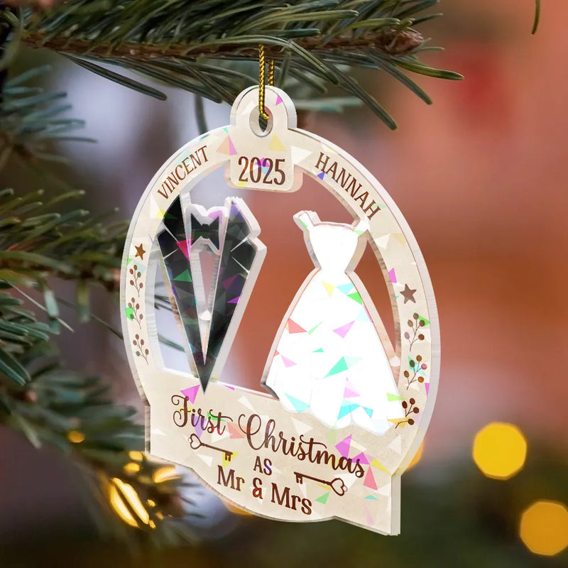 Gift For Couples,Gift For Husband,Gift For Wife,Christmas,Wedding,Love - Our First Christmas Married - Personalized Holographic Acrylic Ornament