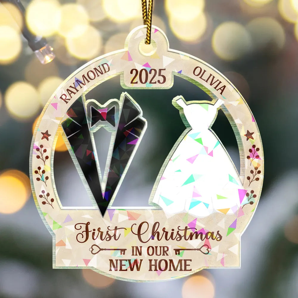 Gift For Couples,Gift For Husband,Gift For Wife,Christmas,Wedding,Love - Our First Christmas Married - Personalized Holographic Acrylic Ornament