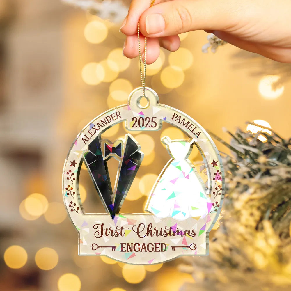 Gift For Couples,Gift For Husband,Gift For Wife,Christmas,Wedding,Love - Our First Christmas Married - Personalized Holographic Acrylic Ornament