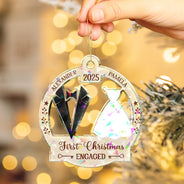 Gift For Couples,Gift For Husband,Gift For Wife,Christmas,Wedding,Love - Our First Christmas Married - Personalized Holographic Acrylic Ornament
