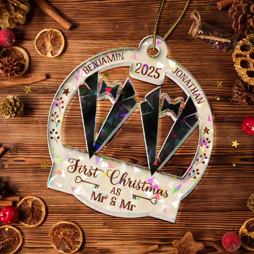 Gift For Couples,Gift For Husband,Gift For Wife,Christmas,Wedding,Love - Our First Christmas Married - Personalized Holographic Acrylic Ornament
