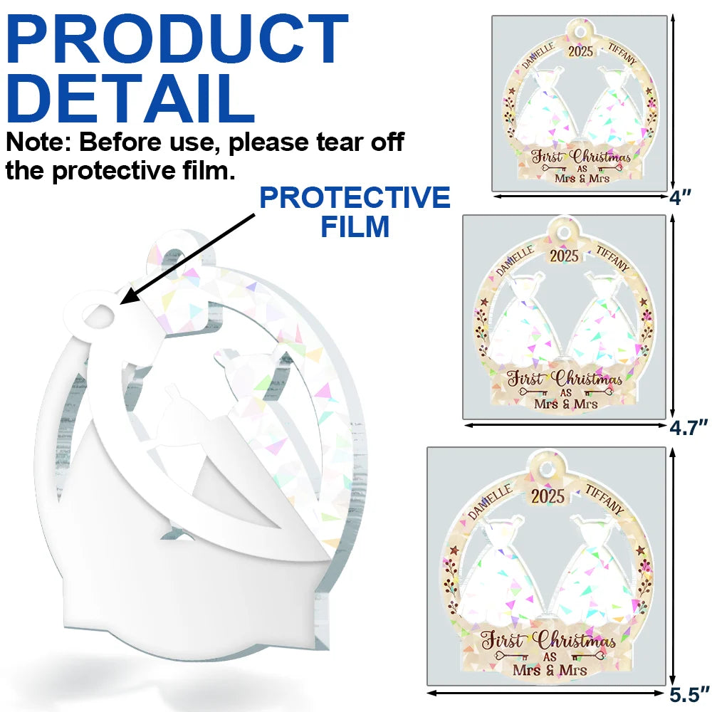 Gift For Couples,Gift For Husband,Gift For Wife,Christmas,Wedding,Love - Our First Christmas Married - Personalized Holographic Acrylic Ornament