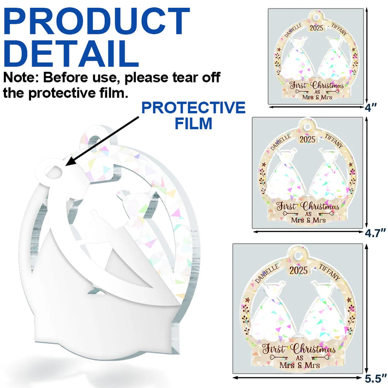 Gift For Couples,Gift For Husband,Gift For Wife,Christmas,Wedding,Love - Our First Christmas Married - Personalized Holographic Acrylic Ornament