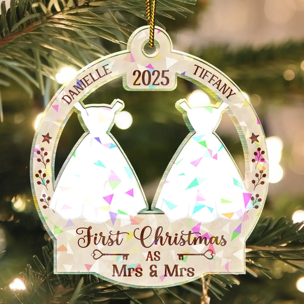 Gift For Couples,Gift For Husband,Gift For Wife,Christmas,Wedding,Love - Our First Christmas Married - Personalized Holographic Acrylic Ornament