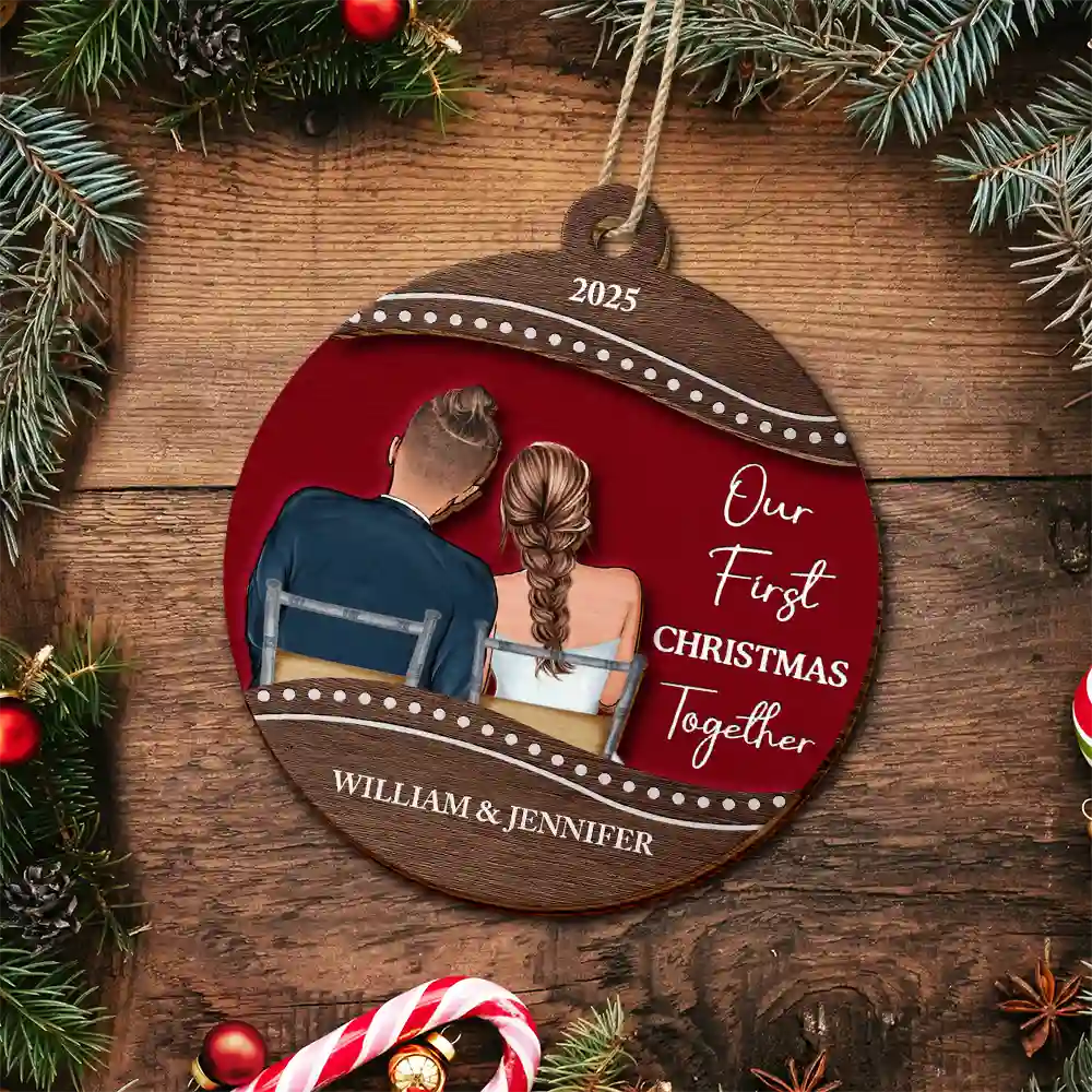 Christmas,Gift For Couples,Engaged,Wedding,Married ,Love - Our First Christmas Married Couple - Personalized 2-Layered Wooden Ornament