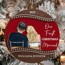 Christmas,Gift For Couples,Engaged,Wedding,Married ,Love - Our First Christmas Married Couple - Personalized 2-Layered Wooden Ornament