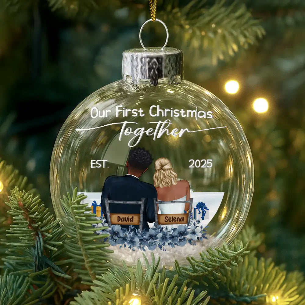 Gift For Couples,Gift For Husband,Gift For Wife,Christmas,Wedding,Love - Our First Christmas Married Couples - Personalized Glass Bauble Ornament