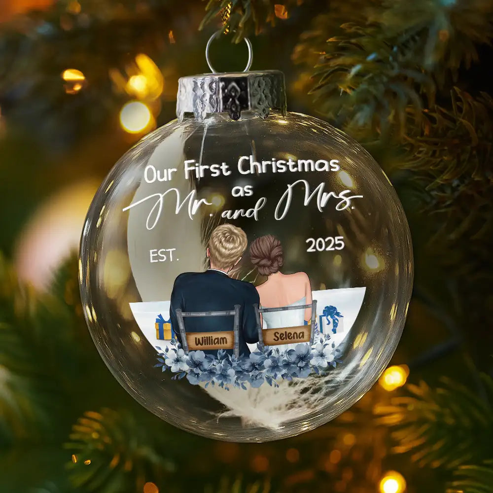 Gift For Couples,Gift For Husband,Gift For Wife,Christmas,Wedding,Love - Our First Christmas Married Couples - Personalized Glass Bauble Ornament