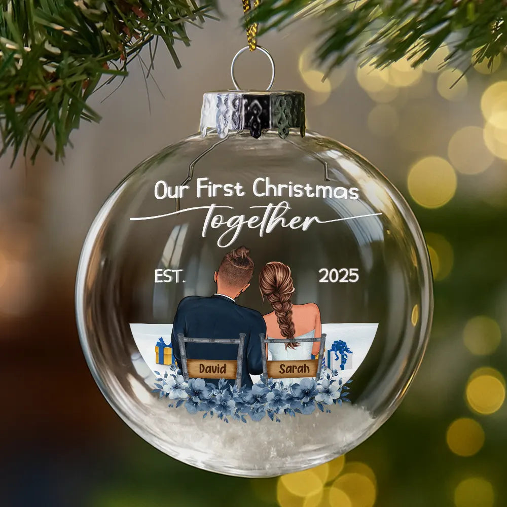 Gift For Couples,Gift For Husband,Gift For Wife,Christmas,Wedding,Love - Our First Christmas Married Couples - Personalized Glass Bauble Ornament