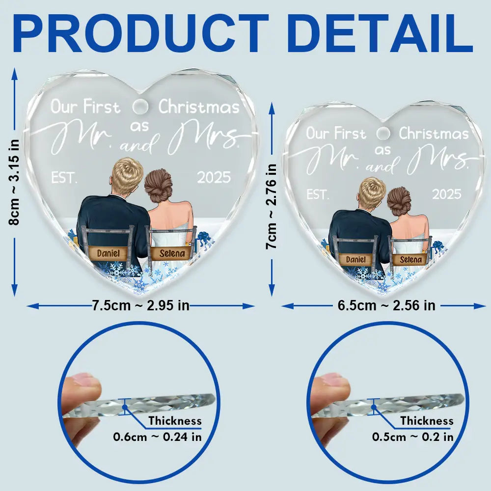 Gift For Couples - Our First Christmas Married Couples - Personalized Heart Shaped Glass Ornament