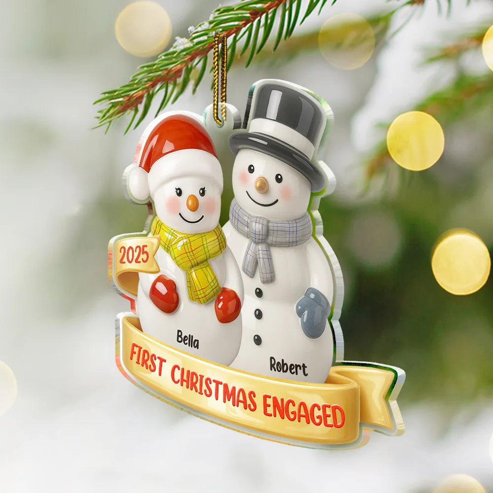 Gift For Couples,Old Couples,Gift For Women,Gift For Men,Gift For Husband,Gift For Wife,Love,Christmas,Gift For Boyfriend,Gift For Girlfriend - Our First Christmas Together Snowman Couple Ceramic Effect - Personalized Custom Shaped Acrylic Ornament