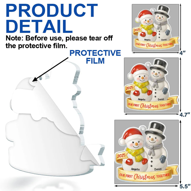 Gift For Couples,Old Couples,Gift For Women,Gift For Men,Gift For Husband,Gift For Wife,Love,Christmas,Gift For Boyfriend,Gift For Girlfriend - Our First Christmas Together Snowman Couple Ceramic Effect - Personalized Custom Shaped Acrylic Ornament