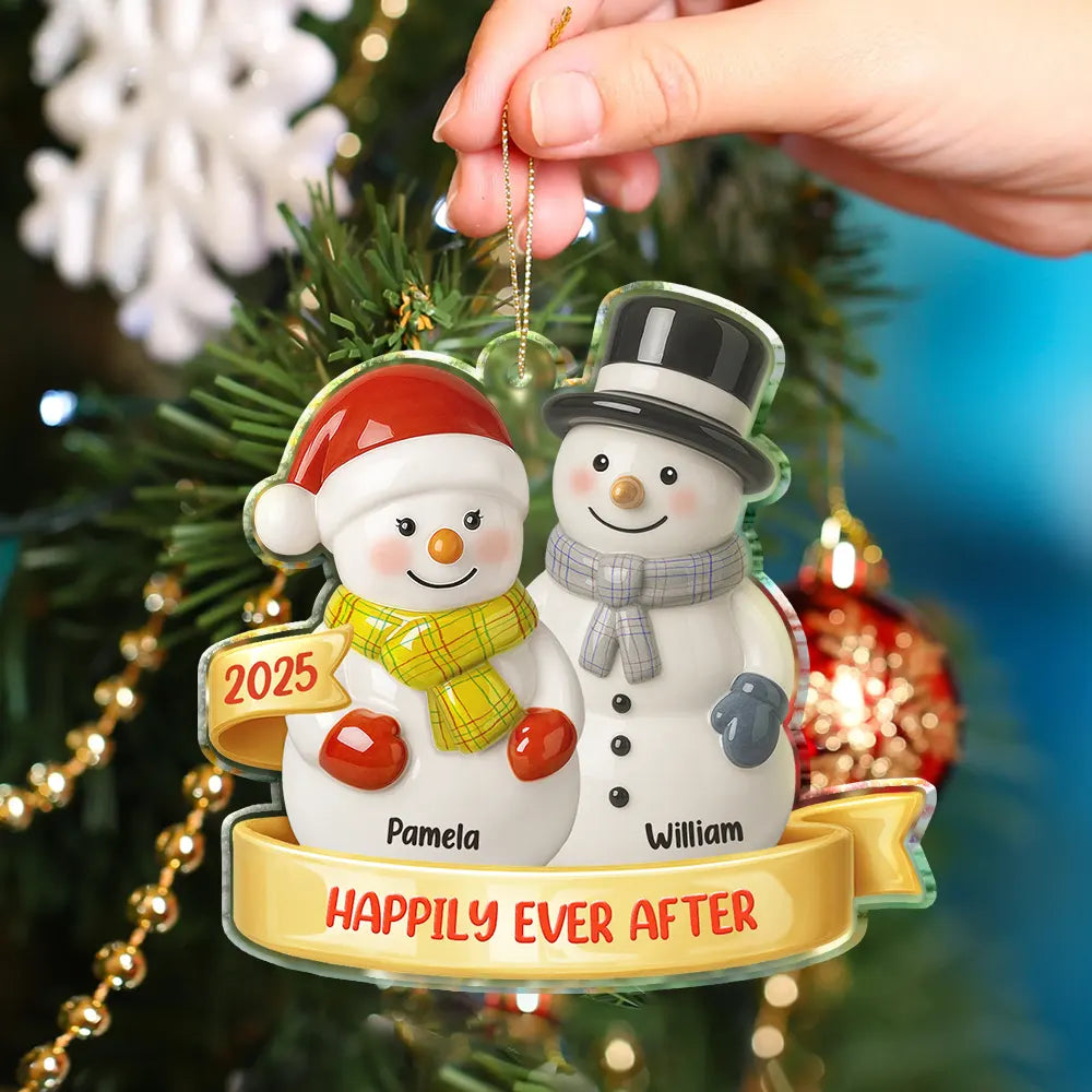 Gift For Couples,Old Couples,Gift For Women,Gift For Men,Gift For Husband,Gift For Wife,Love,Christmas,Gift For Boyfriend,Gift For Girlfriend - Our First Christmas Together Snowman Couple Ceramic Effect - Personalized Custom Shaped Acrylic Ornament