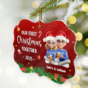 Gift For Women,Gift For Men,Gift For Husband,Gift For Wife,Gift For Boyfriend,Gift For Girlfriend,Gift For Couples,Christmas,Love - Our First Christmas Together 3D Effect Couple Sitting - Personalized Medallion Acrylic Ornament