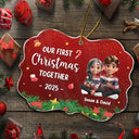 Gift For Women,Gift For Men,Gift For Husband,Gift For Wife,Gift For Boyfriend,Gift For Girlfriend,Gift For Couples,Christmas,Love - Our First Christmas Together 3D Effect Couple Sitting - Personalized Medallion Acrylic Ornament