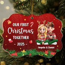Gift For Women,Gift For Men,Gift For Husband,Gift For Wife,Gift For Boyfriend,Gift For Girlfriend,Gift For Couples,Christmas,Love - Our First Christmas Together 3D Effect Couple Sitting - Personalized Medallion Acrylic Ornament