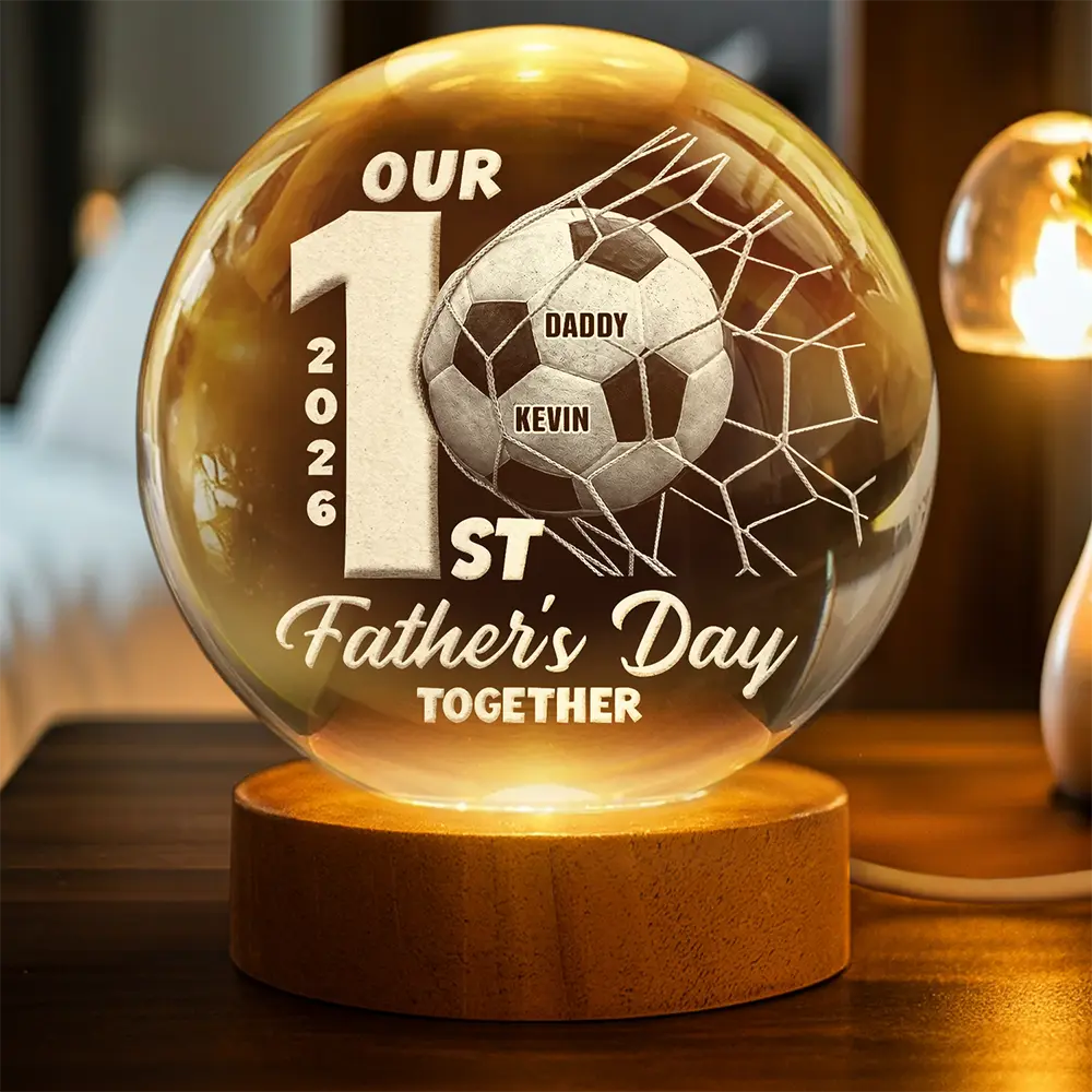 Gift For Husband,Gift For Father,New Dad,Sport Dad,Football (Soccer),Adorable - Our First Father's Day Soccer Lovers - Personalized Crystal Globe Lamp