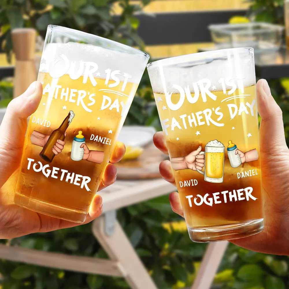 Gift For Husband,Gift For Yourself,Gift For Men,Parents,Gift For Father,New Dad,New baby,Happy,Summer,Vector - Our First Father's Day Together - Personalized Beer Glass