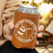 Gift For Father,New Dad,Non-Eng,Icon,Adorable - Our First Father's Day Together - Personalized Leather Can Cooler