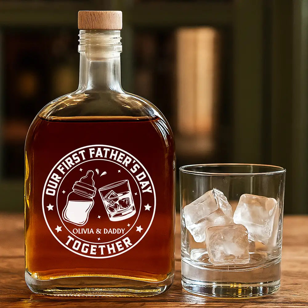 Gift For Father,New Dad,Non-Eng,Icon,Adorable - Our First Father's Day Together - Personalized Whiskey Bottle